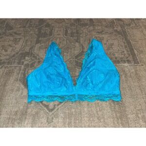 Ambrielle Wireless Women's Bra Bralette‎ Blue Lace Lined Size Large